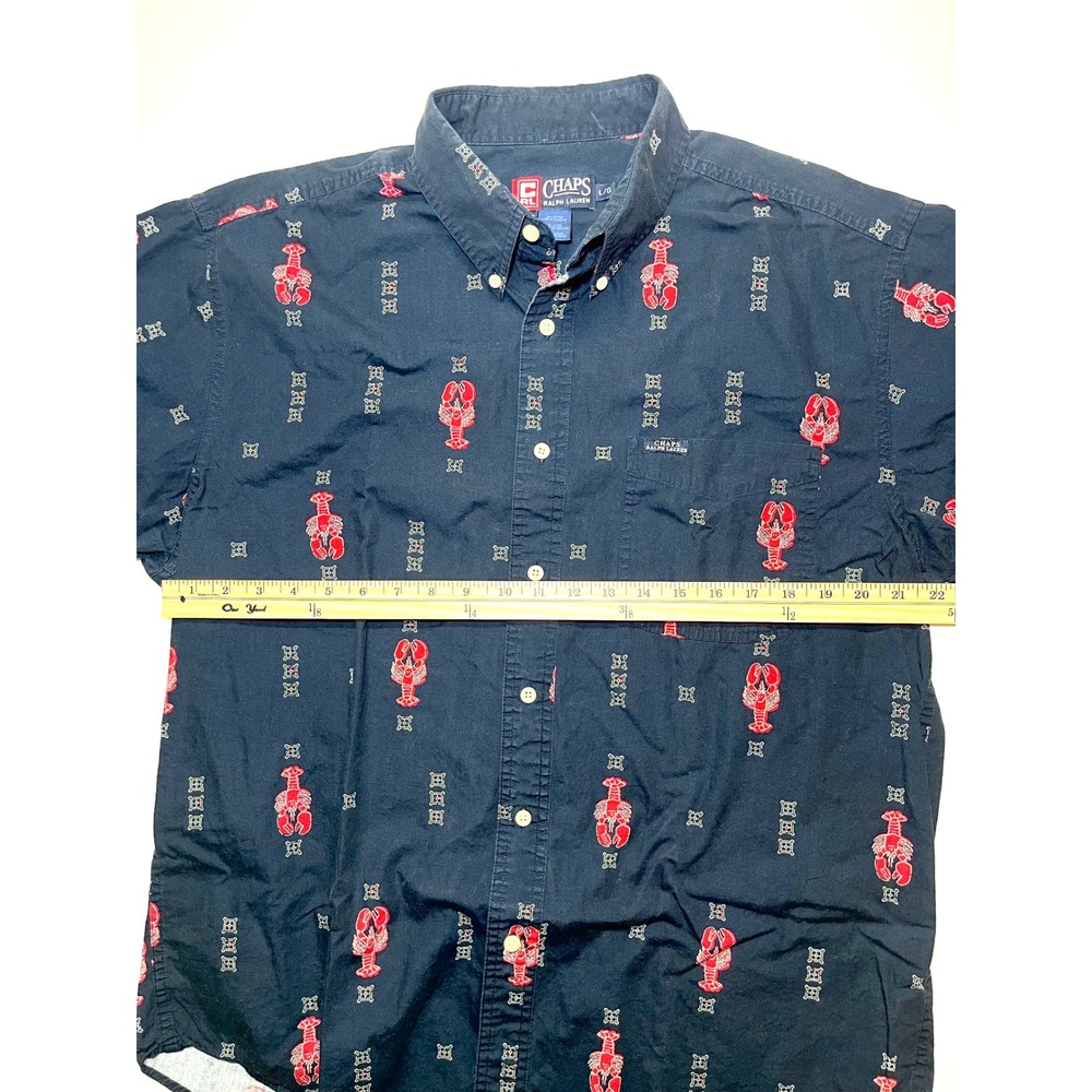 Vintage 90s Chaps Ralph Lauren Lobster Print Button Down Shirt Navy Blue Mens L - Picture 6 of 7